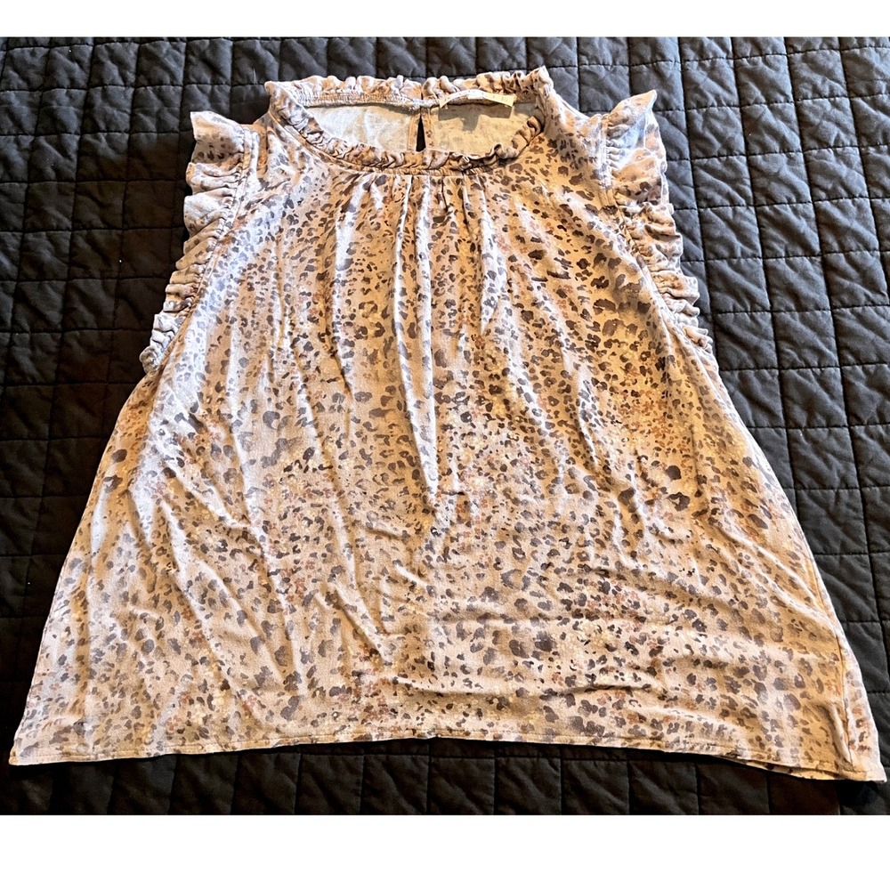 Karlie Women Cheetah Leopard Print Ruffle Neck Sleeveless Blouse FT2921KR Tan M